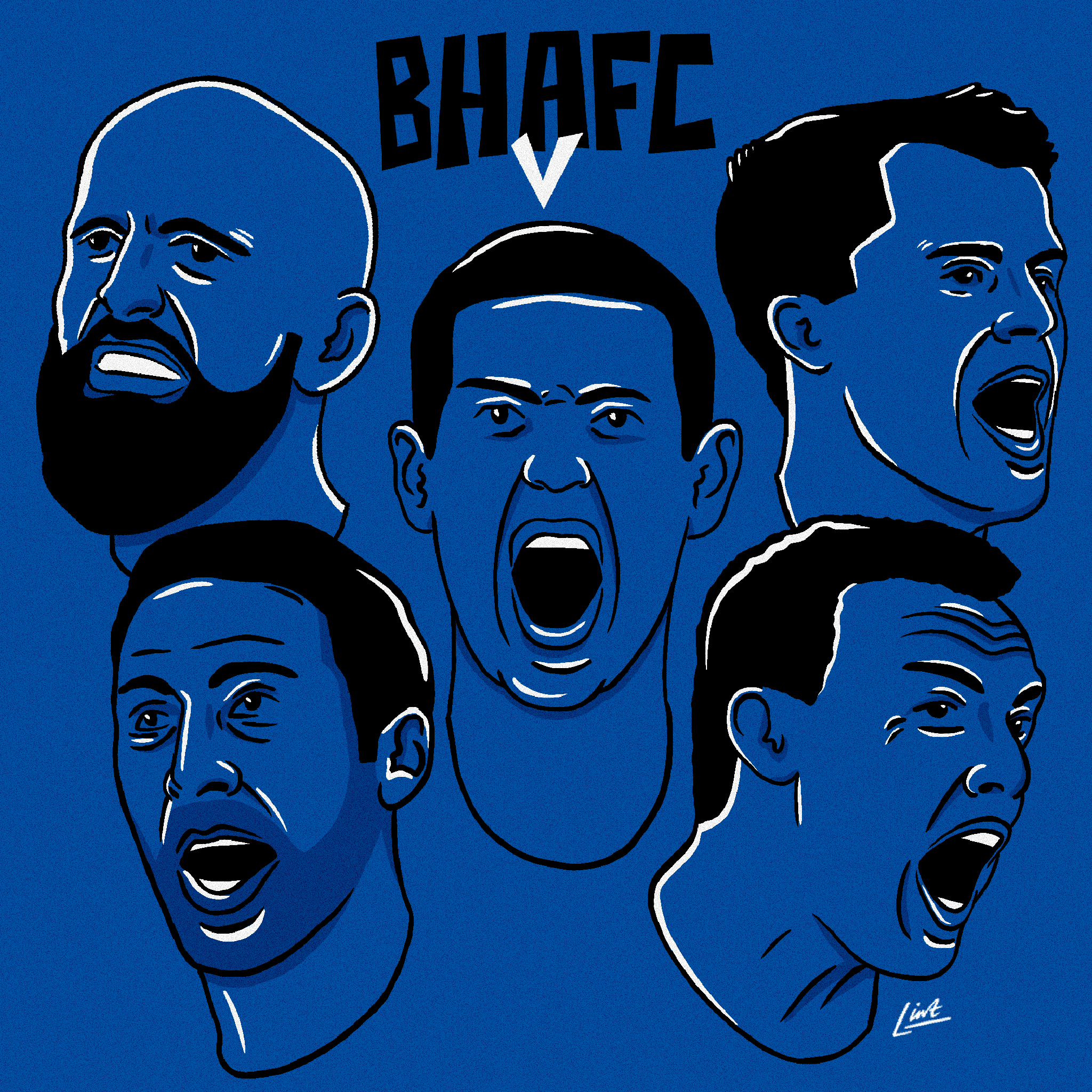 A digital illustration showing my 5-a-side team selection for Brighton & Hove Albion.