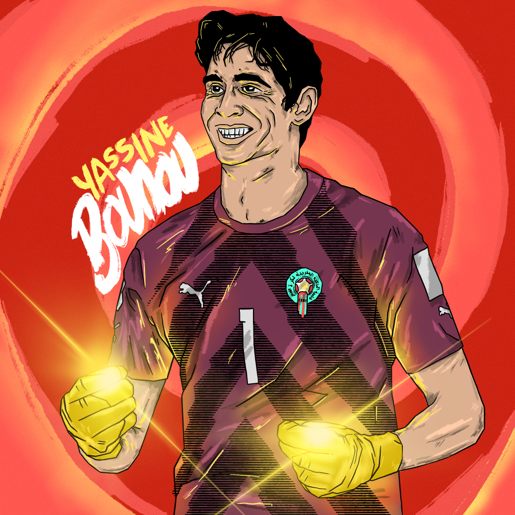 Digital illustration of Morroccan player Yassine Bounou