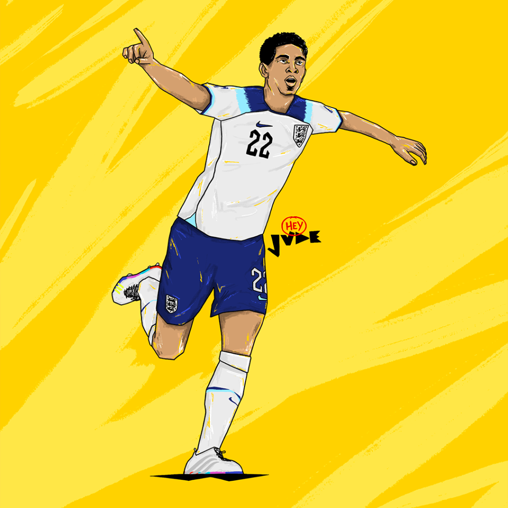 Digital illustration of England player Jude Bellingham