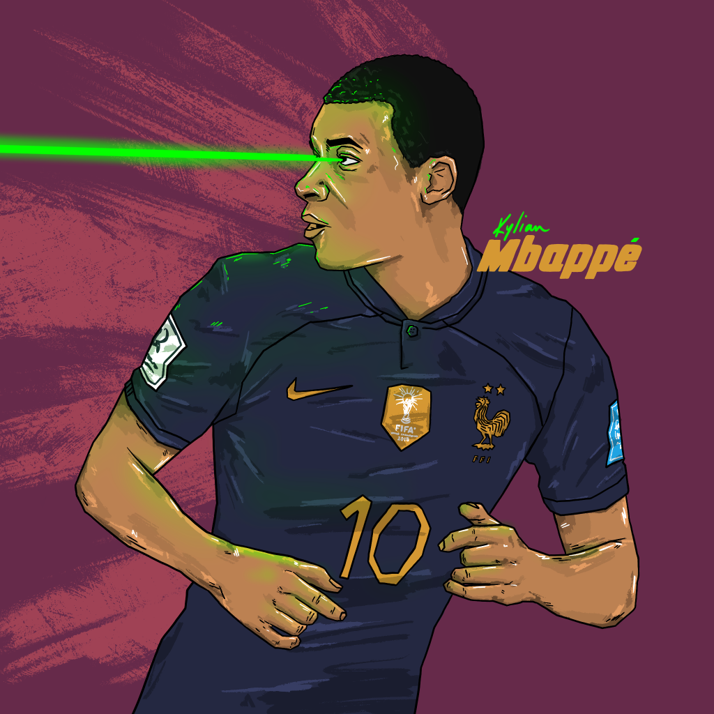 Digital illustration of French player Kylian Mbappe