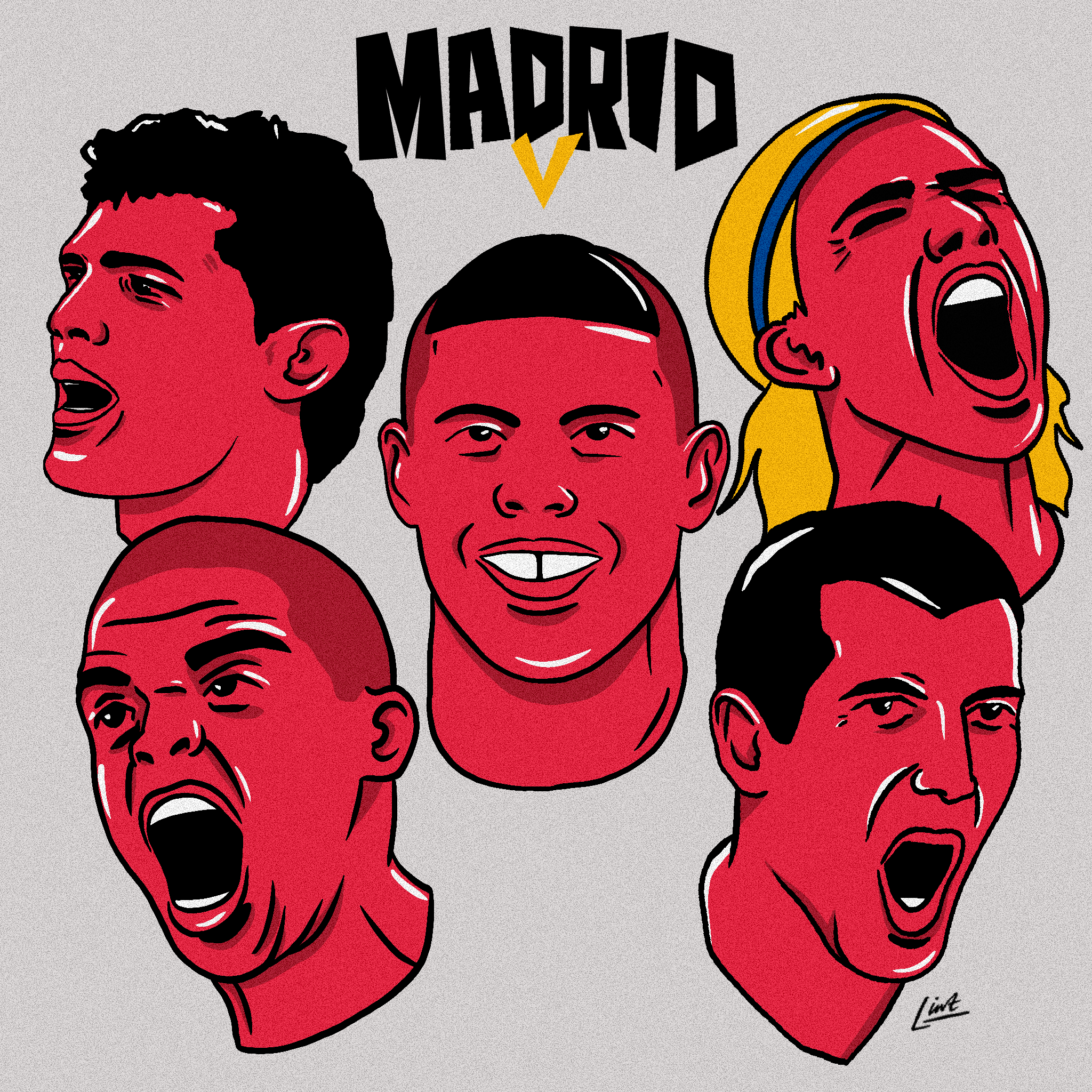 A digital illustration showing my 5-a-side team selection for Real Madrid.